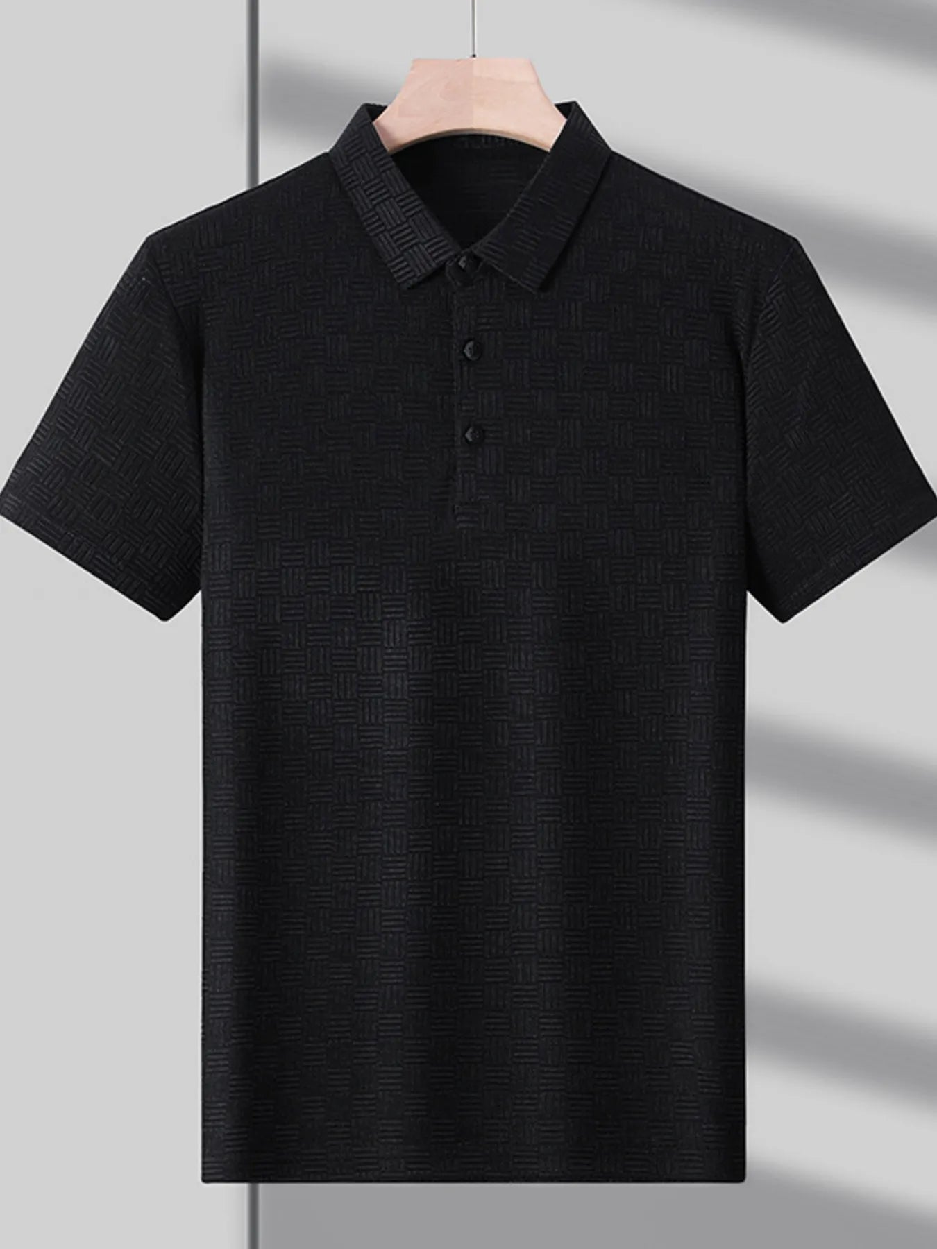 Men's Plus Size Classic Short Sleeve Textured Polo Shirt - Men's Polo shirt by Trendsi | Available at Handbags Specialist Headquarter