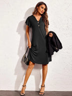 Notched Short Sleeve Lounge Dress - Sleepwear by Trendsi | Available at Handbags Specialist Headquarter