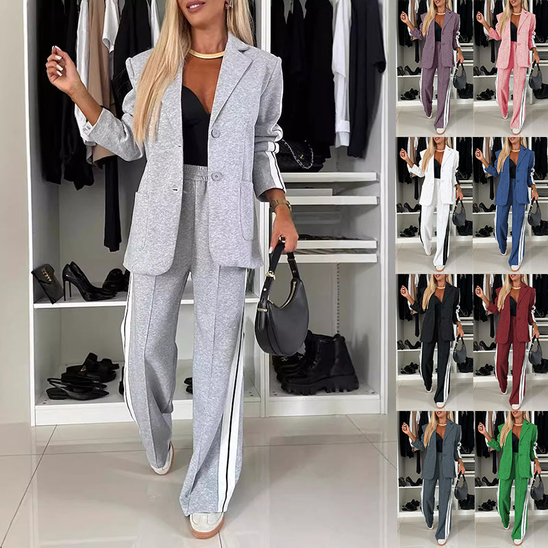 StrideSet: Chic Women's Striped Suit & Jacket Ensemble