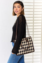 David Jones Argyle Pattern PU Leather Handbag - Handbags by Trendsi | Available at Handbags Specialist Headquarter