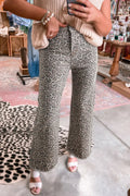 Leopard Frayed Edge Wide Leg High Waist Jeans - Women / Jeans & Denim by Trendsi | Available at Handbags Specialist Headquarter