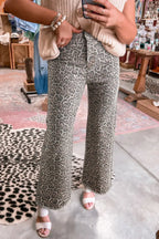 Leopard Frayed Edge Wide Leg High Waist Jeans - Women / Jeans & Denim by Trendsi | Available at Handbags Specialist Headquarter