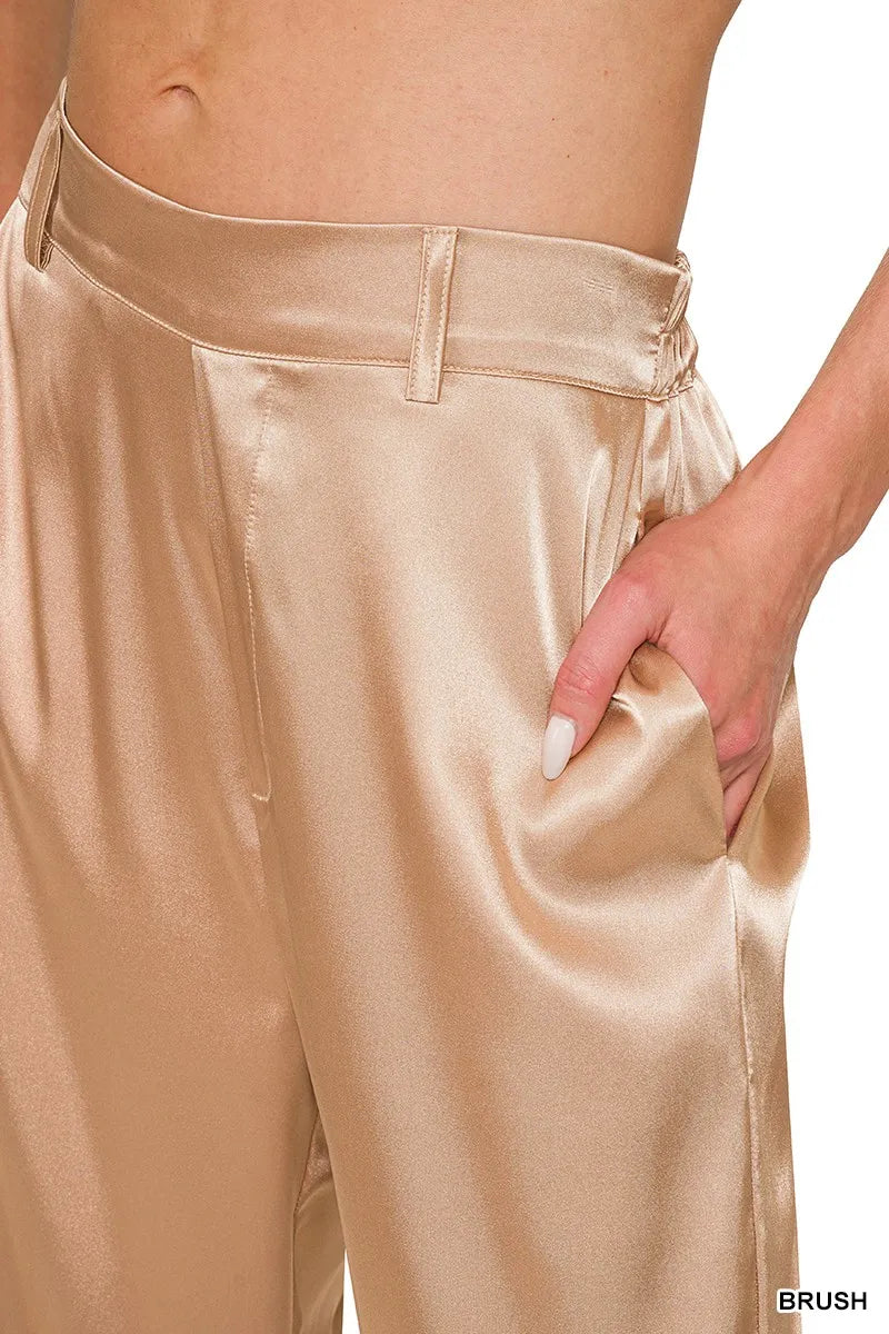 Zenana Wide-Leg Satin Pants - Women Pants by Trendsi | Available at Handbags Specialist Headquarter
