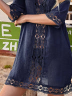 Lace Trim V-Neck Cover-Up - Tops by Trendsi | Available at Handbags Specialist Headquarter