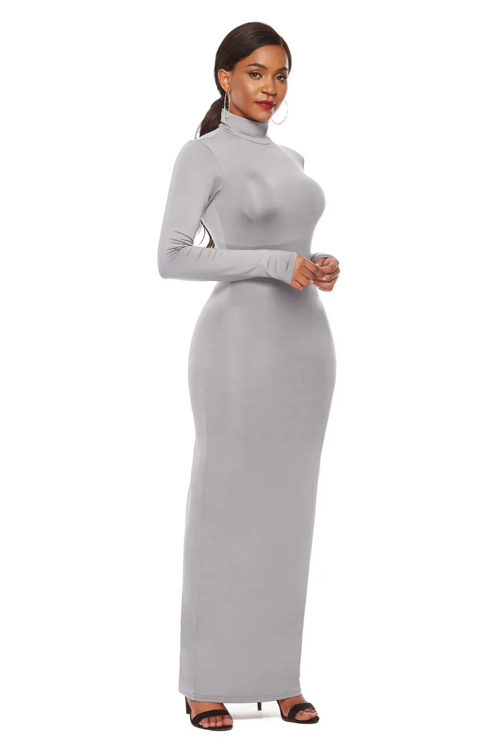 Mock Neck Long Sleeve Maxi Slim Dress - Maxi Dress by Trendsi | Available at Handbags Specialist Headquarter