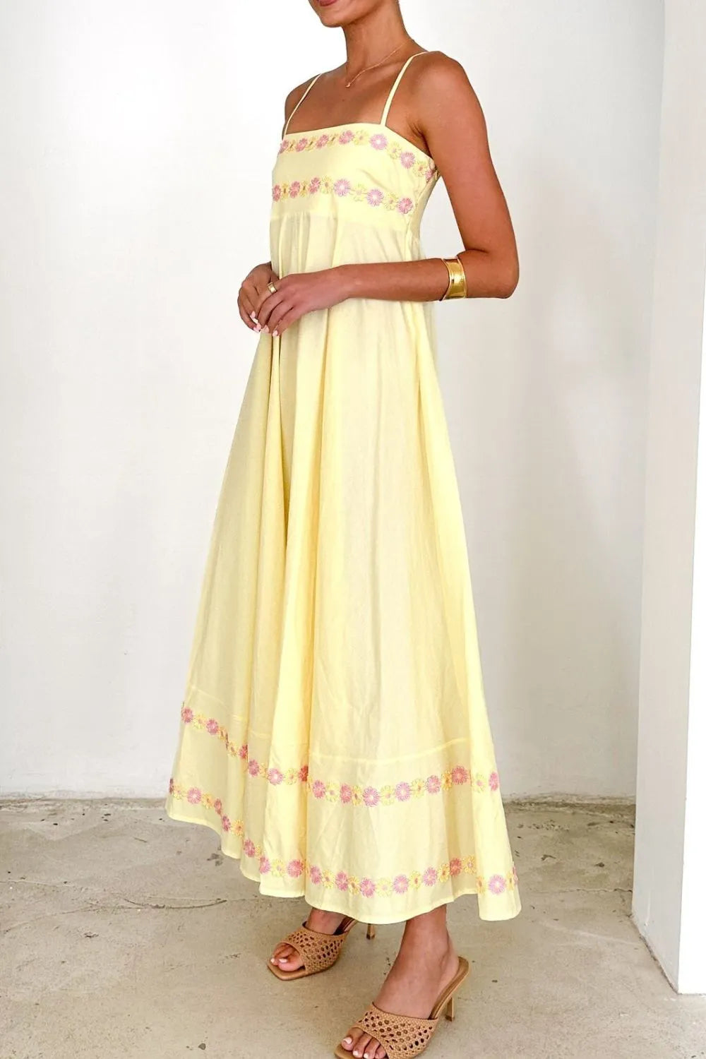 Floral Embroidered Spaghetti Strap Maxi Dress - Maxi Dress by Trendsi | Available at Handbags Specialist Headquarter