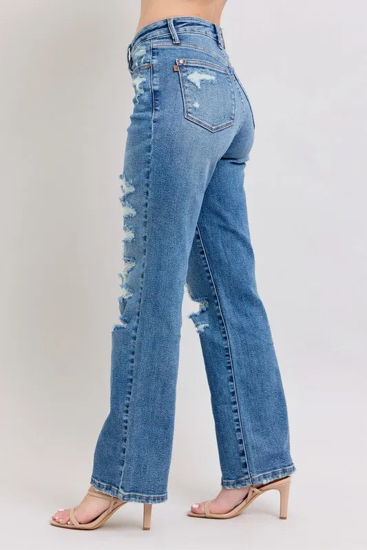 Judy Blue Full Size High Waist Heavy Destroy Straight Jeans Plus Size - Women / Jeans & Denim by Trendsi | Available at Handbags Specialist Headquarter