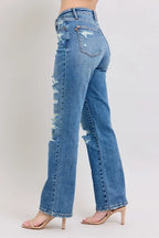 Judy Blue Full Size High Waist Heavy Destroy Straight Jeans Plus Size - Women / Jeans & Denim by Trendsi | Available at Handbags Specialist Headquarter