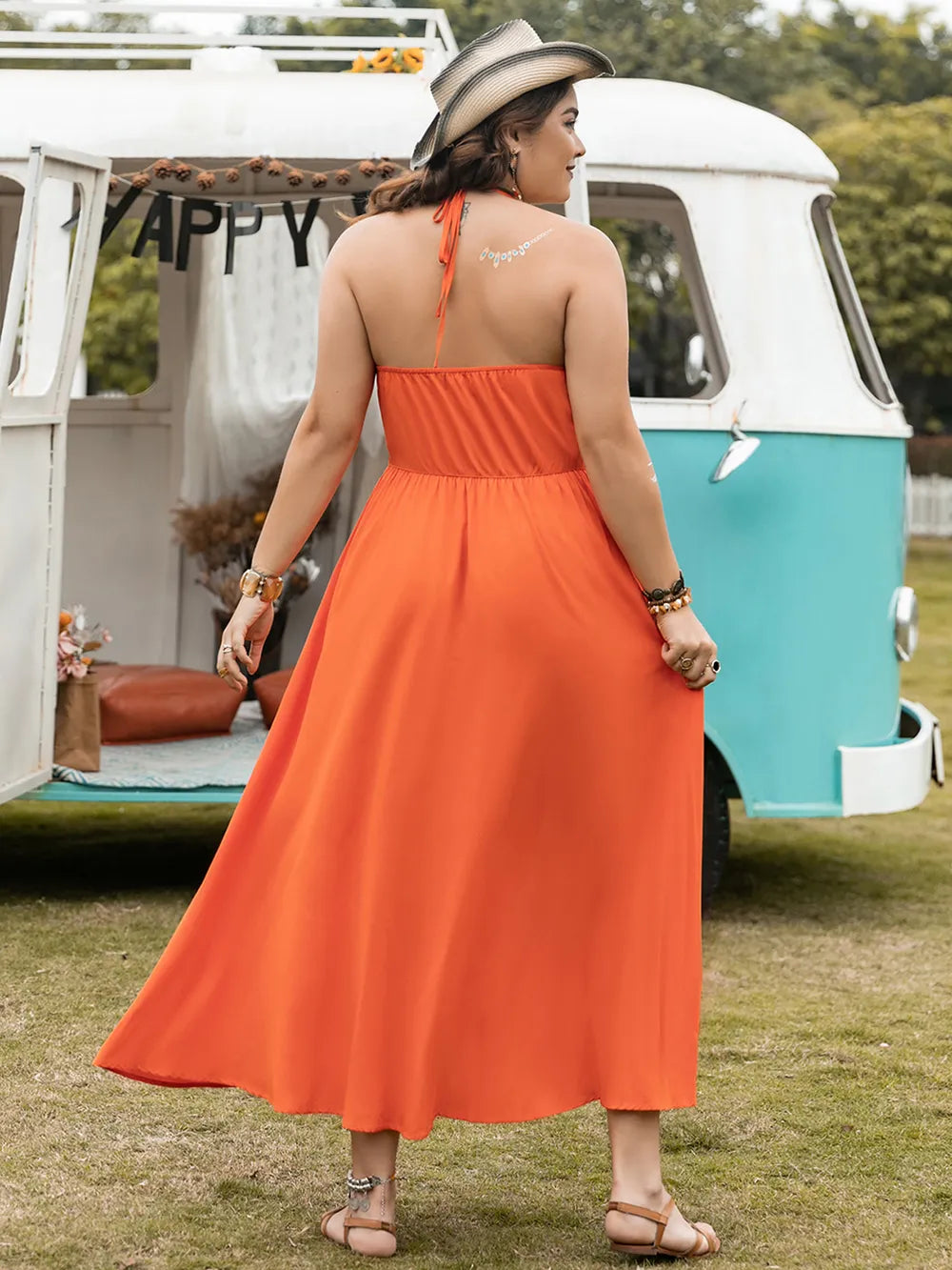 Plus Size Halter Neck Midi Dress - Dresses by Trendsi | Available at Handbags Specialist Headquarter