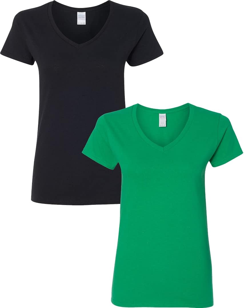 Gildan V-Neck Cotton Tee Duo for Women - Women's T Shirts by Handbags Specialist Headquarter | Available at Handbags Specialist Headquarter