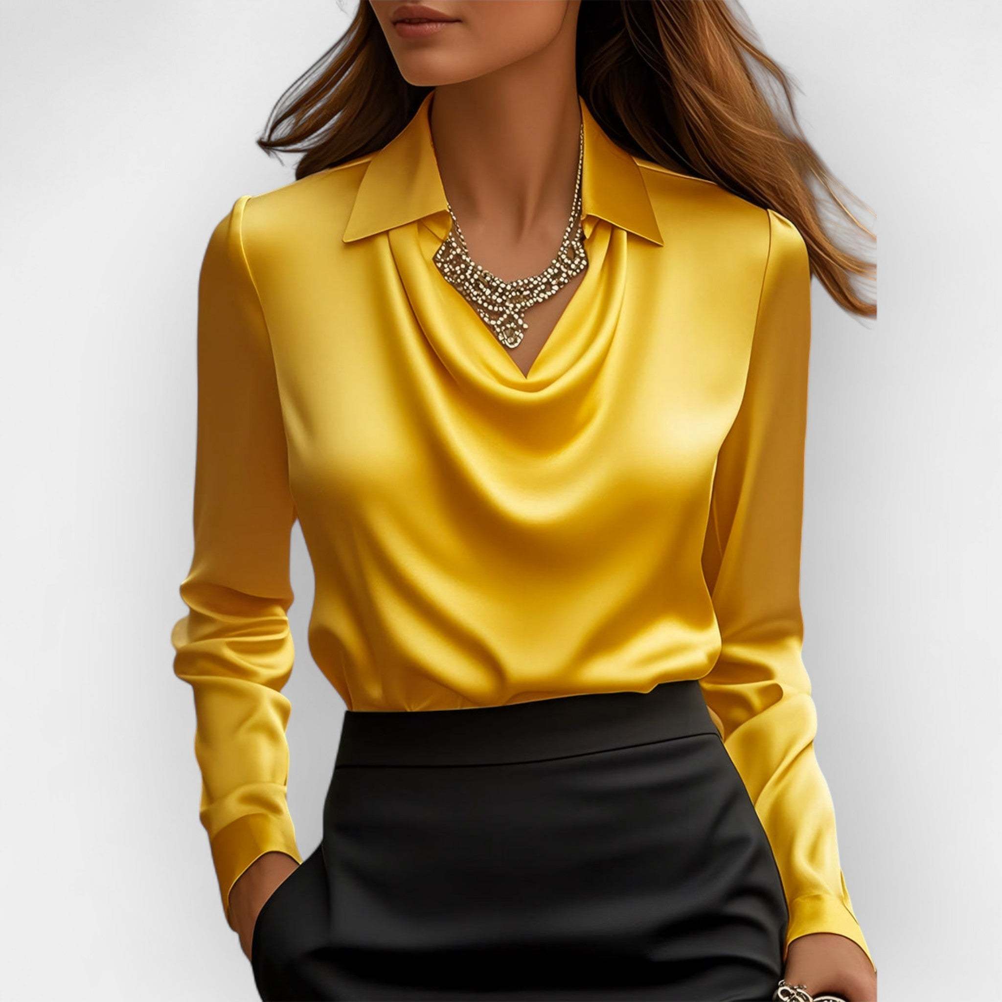 Satin Elegance: Women's Swing Collar Blouse - Tops by Cj | Available at Handbags Specialist Headquarter