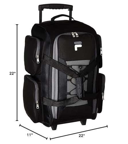 Fila 22 UltraLite Black Rolling Duffel Bag -  by Handbags Specialist Headquarter | Available at Handbags Specialist Headquarter
