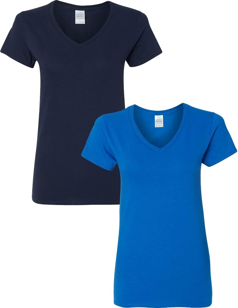 Gildan V-Neck Cotton Tee Duo for Women - Women's T Shirts by Handbags Specialist Headquarter | Available at Handbags Specialist Headquarter