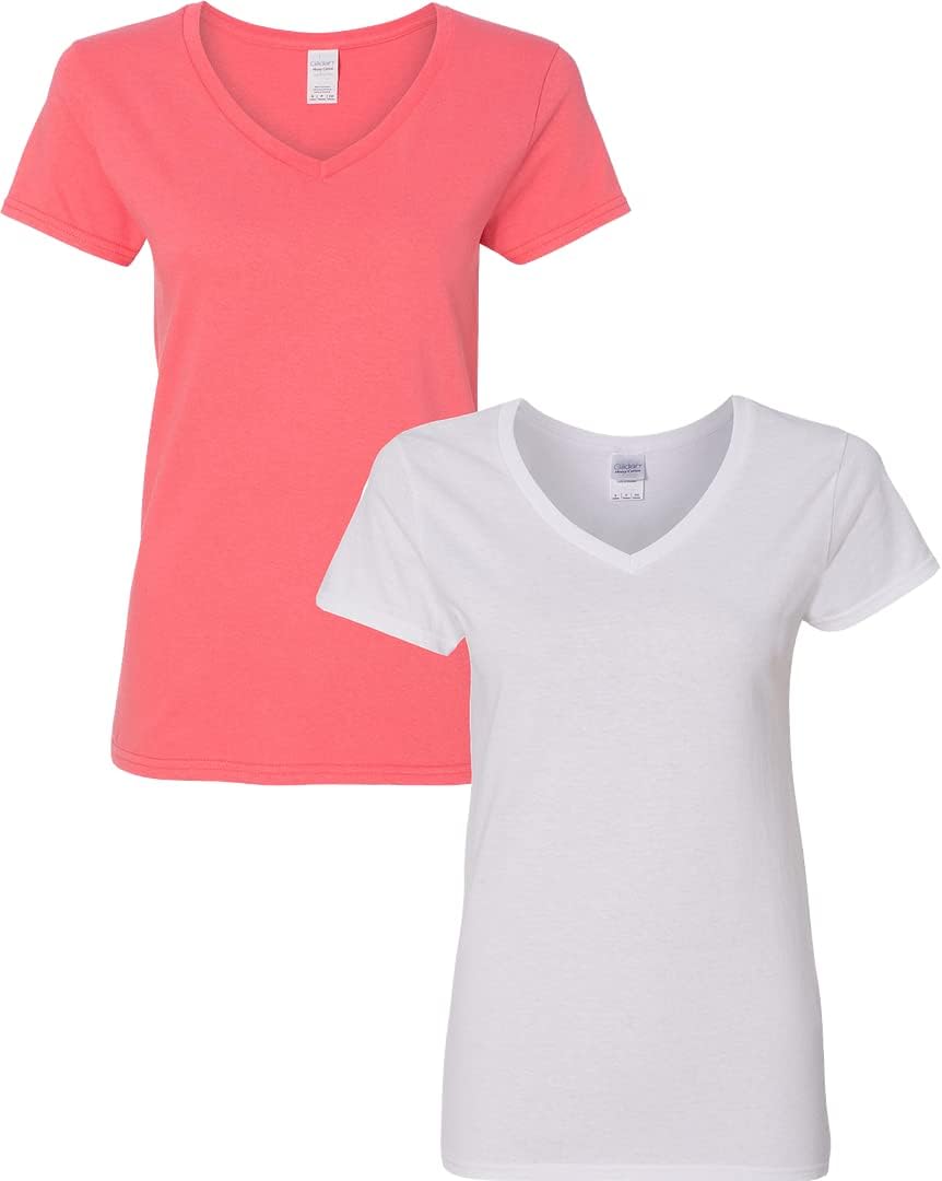 Gildan V-Neck Cotton Tee Duo for Women - Women's T Shirts by Handbags Specialist Headquarter | Available at Handbags Specialist Headquarter