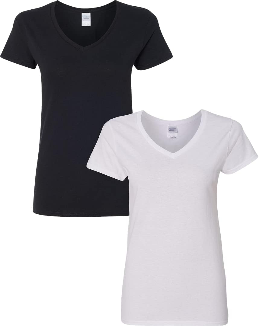 Gildan V-Neck Cotton Tee Duo for Women - Women's T Shirts by Handbags Specialist Headquarter | Available at Handbags Specialist Headquarter