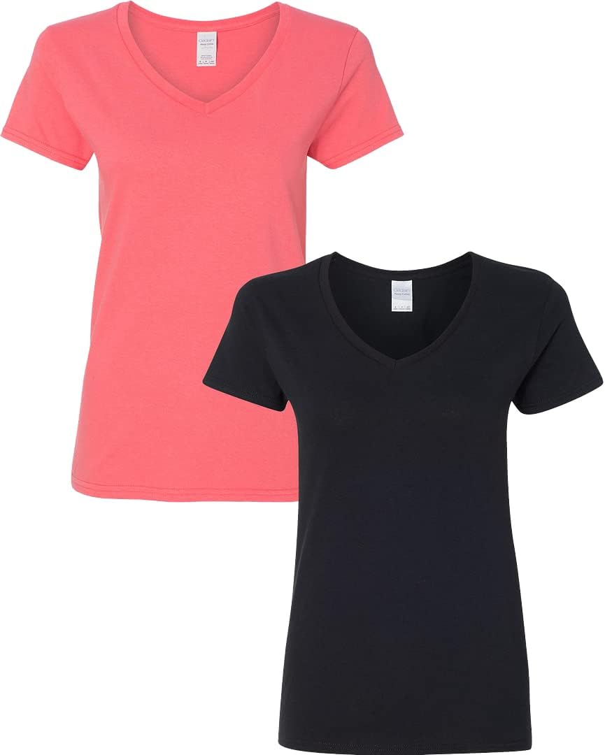 Gildan V-Neck Cotton Tee Duo for Women - Women's T Shirts by Handbags Specialist Headquarter | Available at Handbags Specialist Headquarter