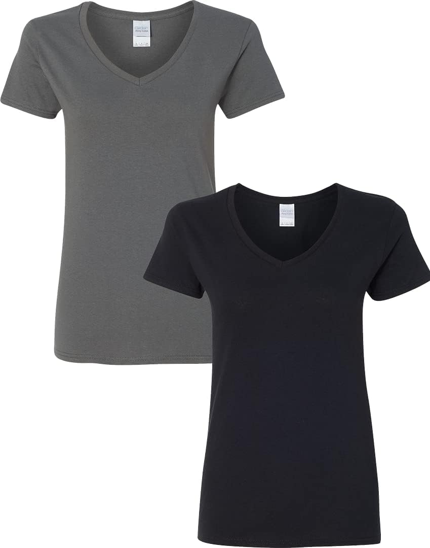 Gildan V-Neck Cotton Tee Duo for Women - Women's T Shirts by Handbags Specialist Headquarter | Available at Handbags Specialist Headquarter