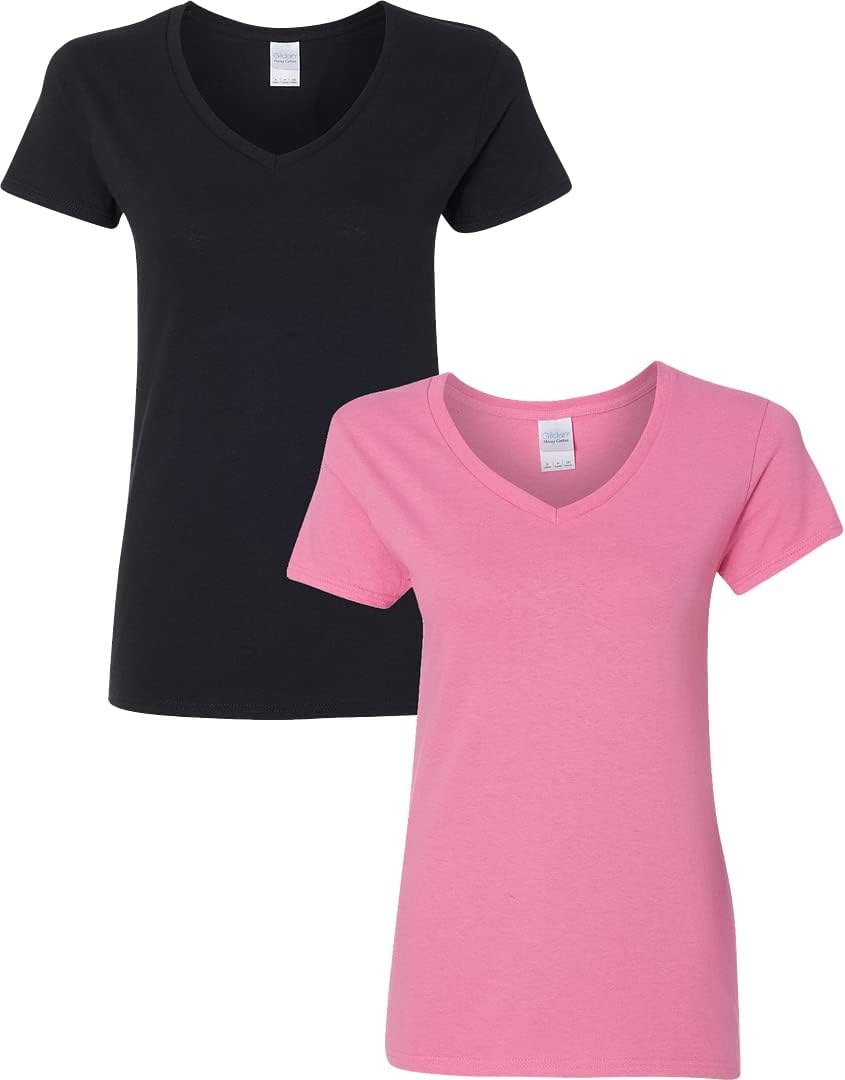 Gildan V-Neck Cotton Tee Duo for Women - Women's T Shirts by Handbags Specialist Headquarter | Available at Handbags Specialist Headquarter