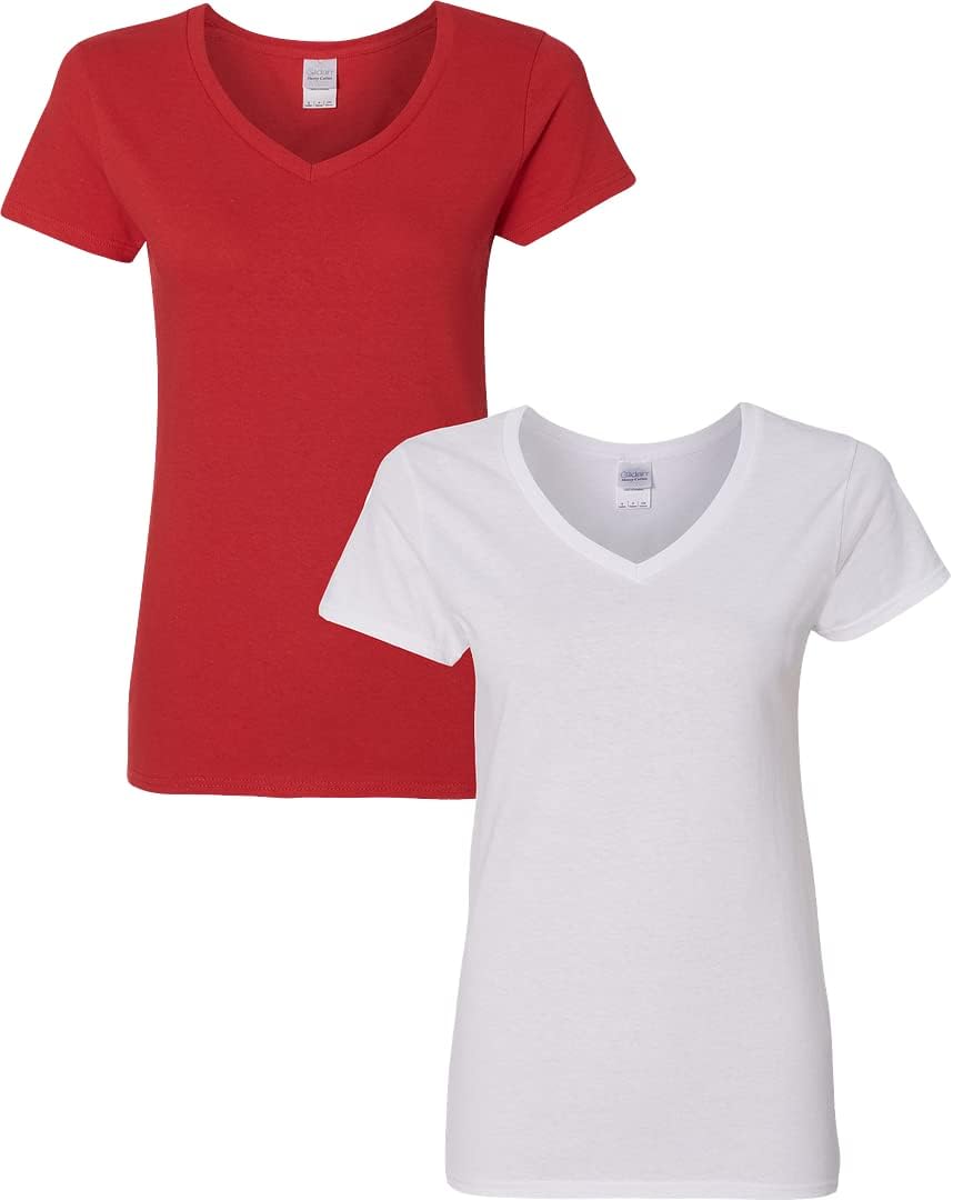 Gildan V-Neck Cotton Tee Duo for Women - Women's T Shirts by Handbags Specialist Headquarter | Available at Handbags Specialist Headquarter