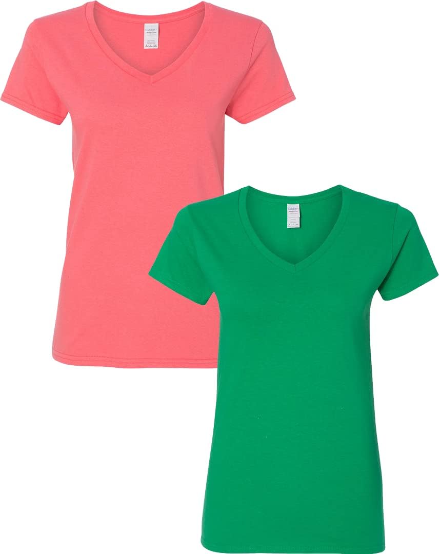 Gildan V-Neck Cotton Tee Duo for Women - Women's T Shirts by Handbags Specialist Headquarter | Available at Handbags Specialist Headquarter