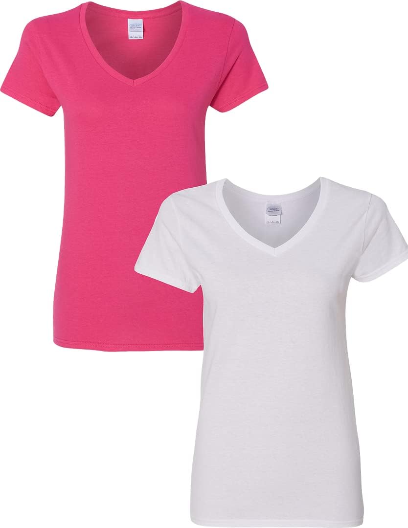 Gildan V-Neck Cotton Tee Duo for Women - Women's T Shirts by Handbags Specialist Headquarter | Available at Handbags Specialist Headquarter