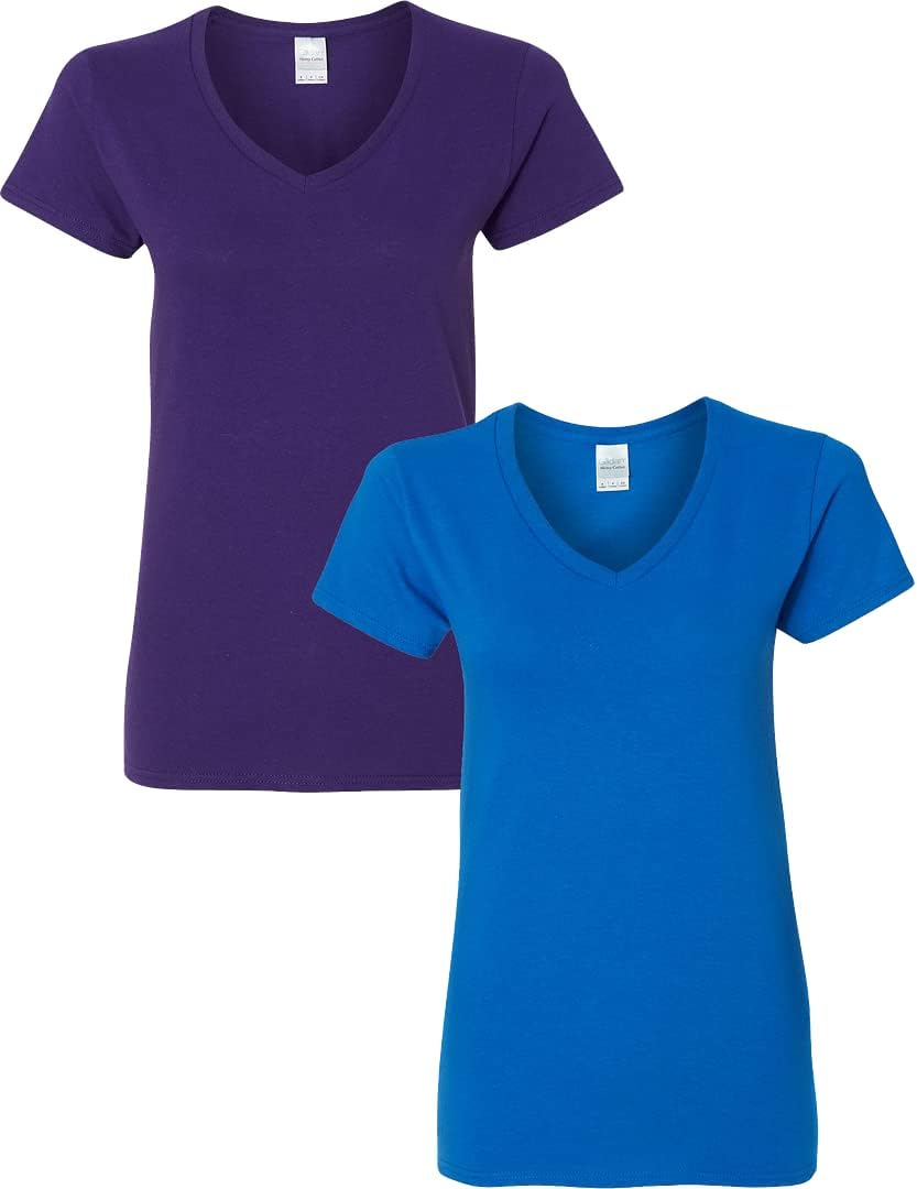 Gildan V-Neck Cotton Tee Duo for Women - Women's T Shirts by Handbags Specialist Headquarter | Available at Handbags Specialist Headquarter