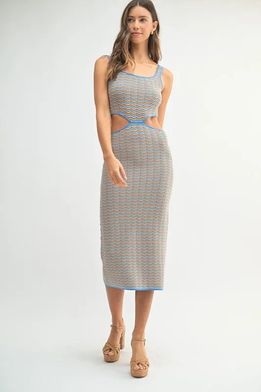 MABLE Multi Color Chevron Knit Bodycon Midi Dress - Maxi Dress by Trendsi | Available at Handbags Specialist Headquarter