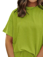 Full Size Ribbed Short Sleeve Top and Shorts Two-Piece Set Plus Size - Sleepwear by Trendsi | Available at Handbags Specialist Headquarter