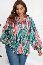 Plus Size Printed Johnny Collar Long Sleeve Blouse - Plus Size Shirts by Trendsi | Available at Handbags Specialist Headquarter