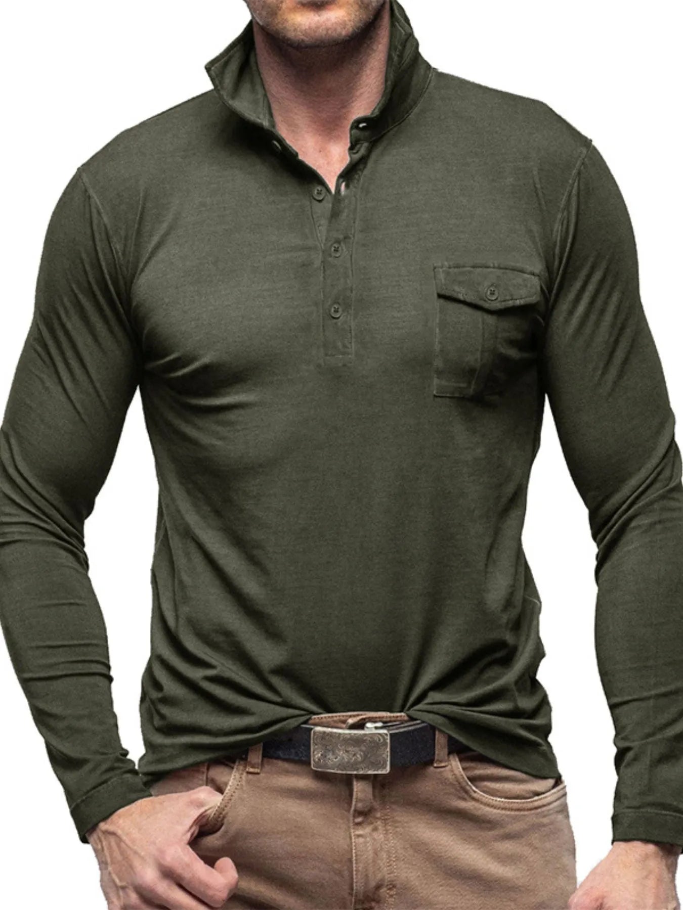 Men's Basic style Collared Neck Long Sleeve Polo - Men's Polo shirt by Trendsi | Available at Handbags Specialist Headquarter