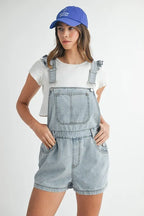 MABLE Square Neck Ruffle Shoulder Denim Overall Romper - Women / Jeans & Denim by Trendsi | Available at Handbags Specialist Headquarter