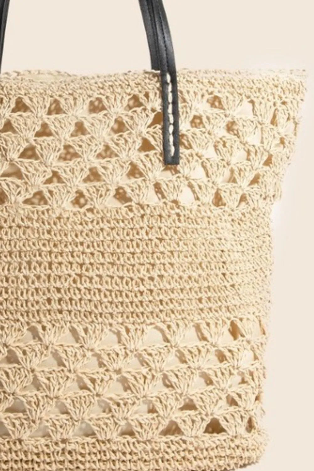 Fame Faux Leather Handle Knitted Tote Bag - Tote Bag by Trendsi | Available at Handbags Specialist Headquarter