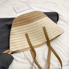 Contrast Straw Braided Handbag - Tote Bag by Trendsi | Available at Handbags Specialist Headquarter