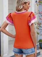 Colorblock Striped Short Sleeve Sweater - Tops by Trendsi | Available at Handbags Specialist Headquarter