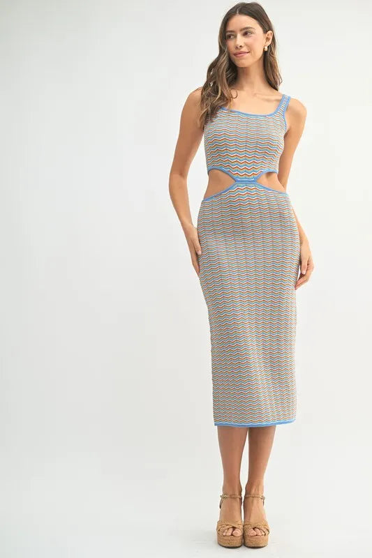 MABLE Multi Color Chevron Knit Bodycon Midi Dress - Maxi Dress by Trendsi | Available at Handbags Specialist Headquarter