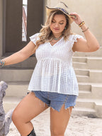 Plus Size V-Neck Cap Sleeve Blouse - Plus Size Shirts by Trendsi | Available at Handbags Specialist Headquarter