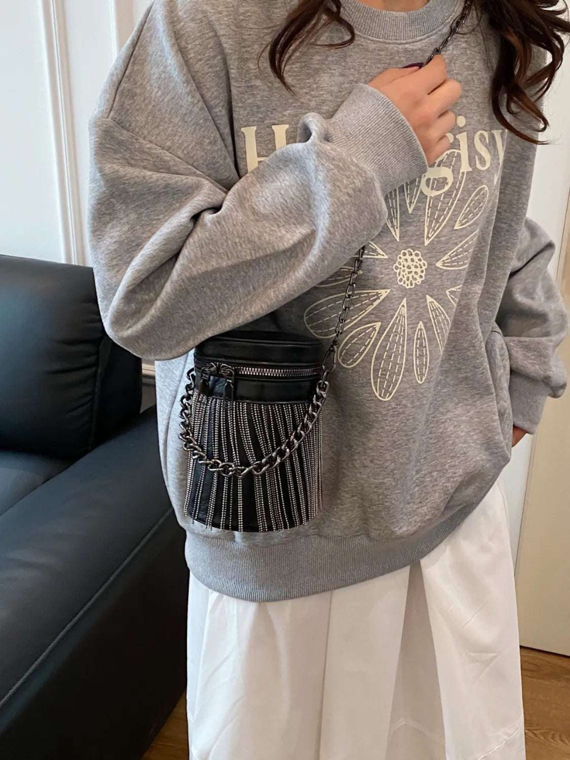 Fringe PU Leather Bucket Bag - Crossbody Bag by Trendsi | Available at Handbags Specialist Headquarter