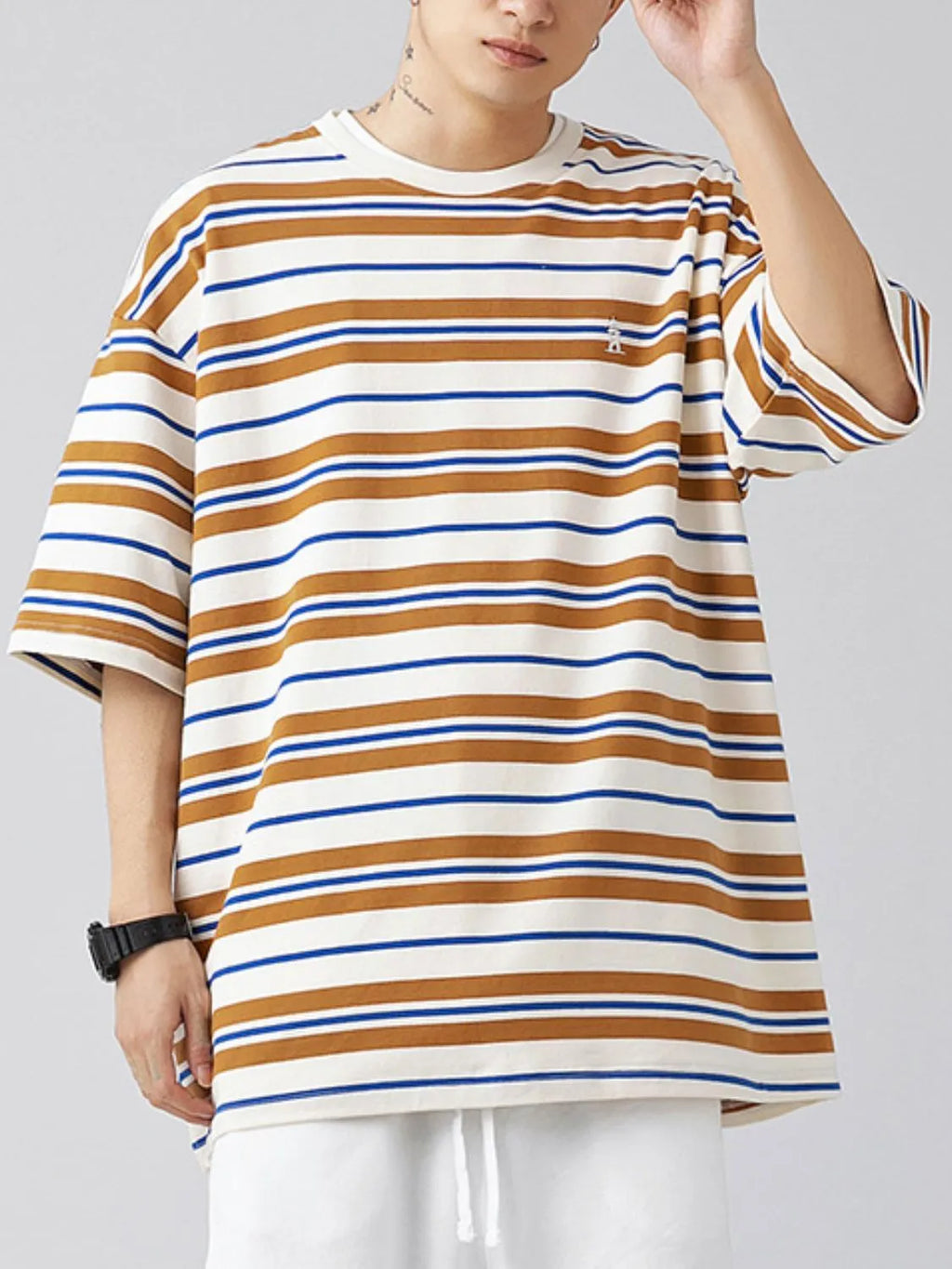 Men's Plus Size Basic style Round Neck Striped T-Shirt - Men's T-Shirt by Trendsi | Available at Handbags Specialist Headquarter
