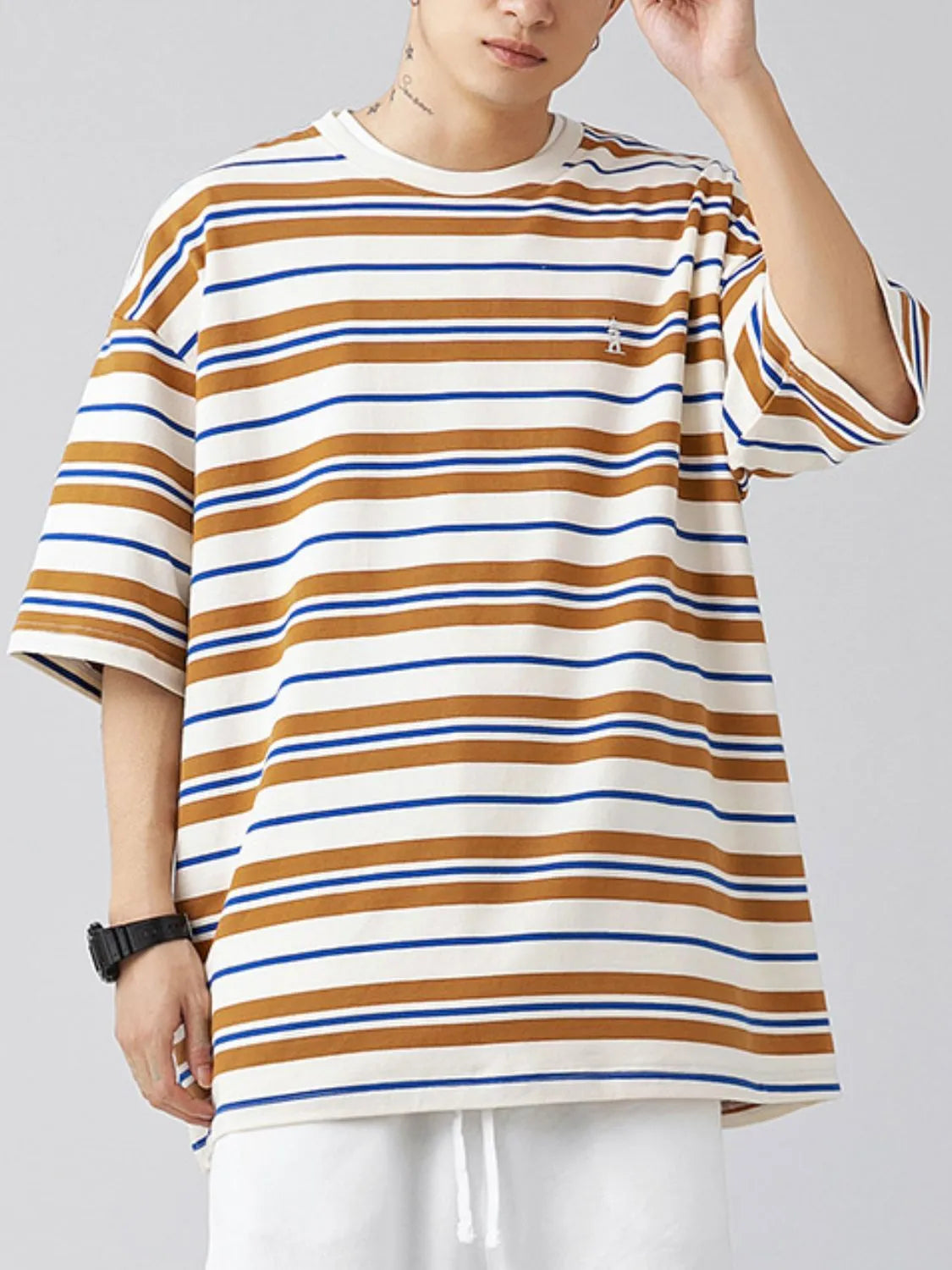 Men's Plus Size Basic style Round Neck Striped T-Shirt - Men's T-Shirt by Trendsi | Available at Handbags Specialist Headquarter