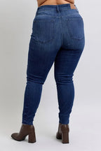 Judy Blue Full Size Mid Rise Skinny Jeans with Raw Hem Plus Size - Women / Jeans & Denim by Trendsi | Available at Handbags Specialist Headquarter