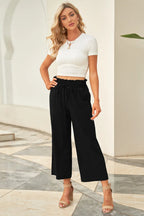Drawstring Paperbag Waist Wide Leg Pants - Women Pants by Trendsi | Available at Handbags Specialist Headquarter