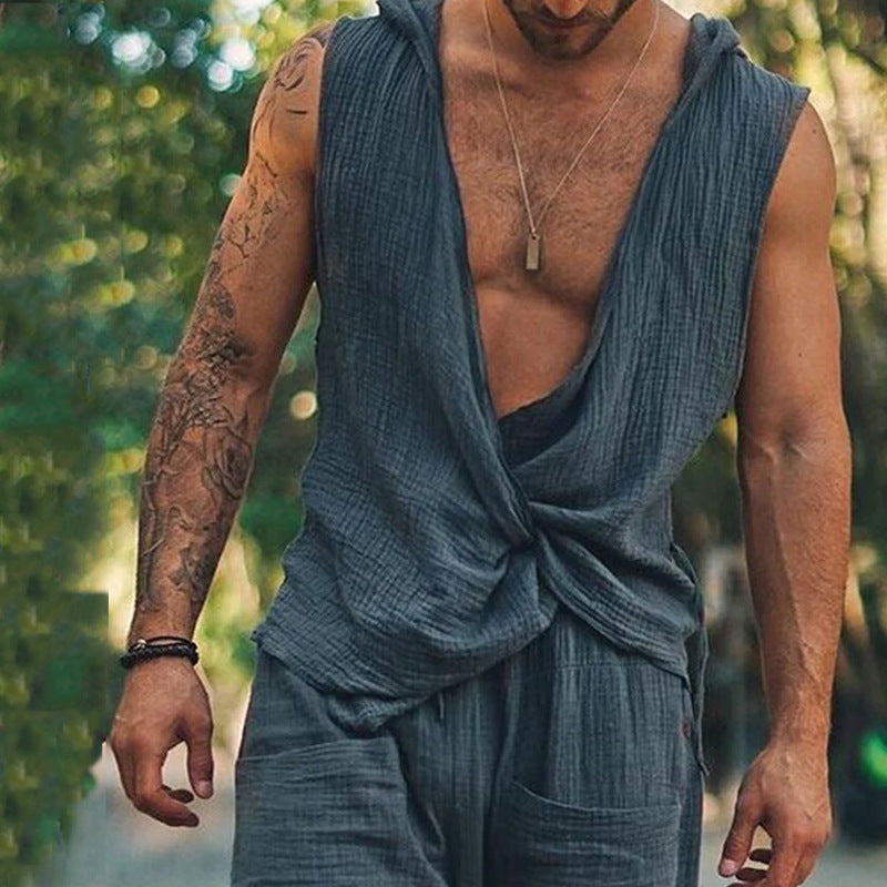 UrbanEase Men's Cotton-Linen Two-Piece Set