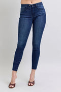 Judy Blue Full Size Mid Rise Skinny Jeans with Raw Hem Plus Size - Women / Jeans & Denim by Trendsi | Available at Handbags Specialist Headquarter