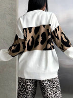 Leopard Color Block Round Neck Sweater - Tops by Trendsi | Available at Handbags Specialist Headquarter