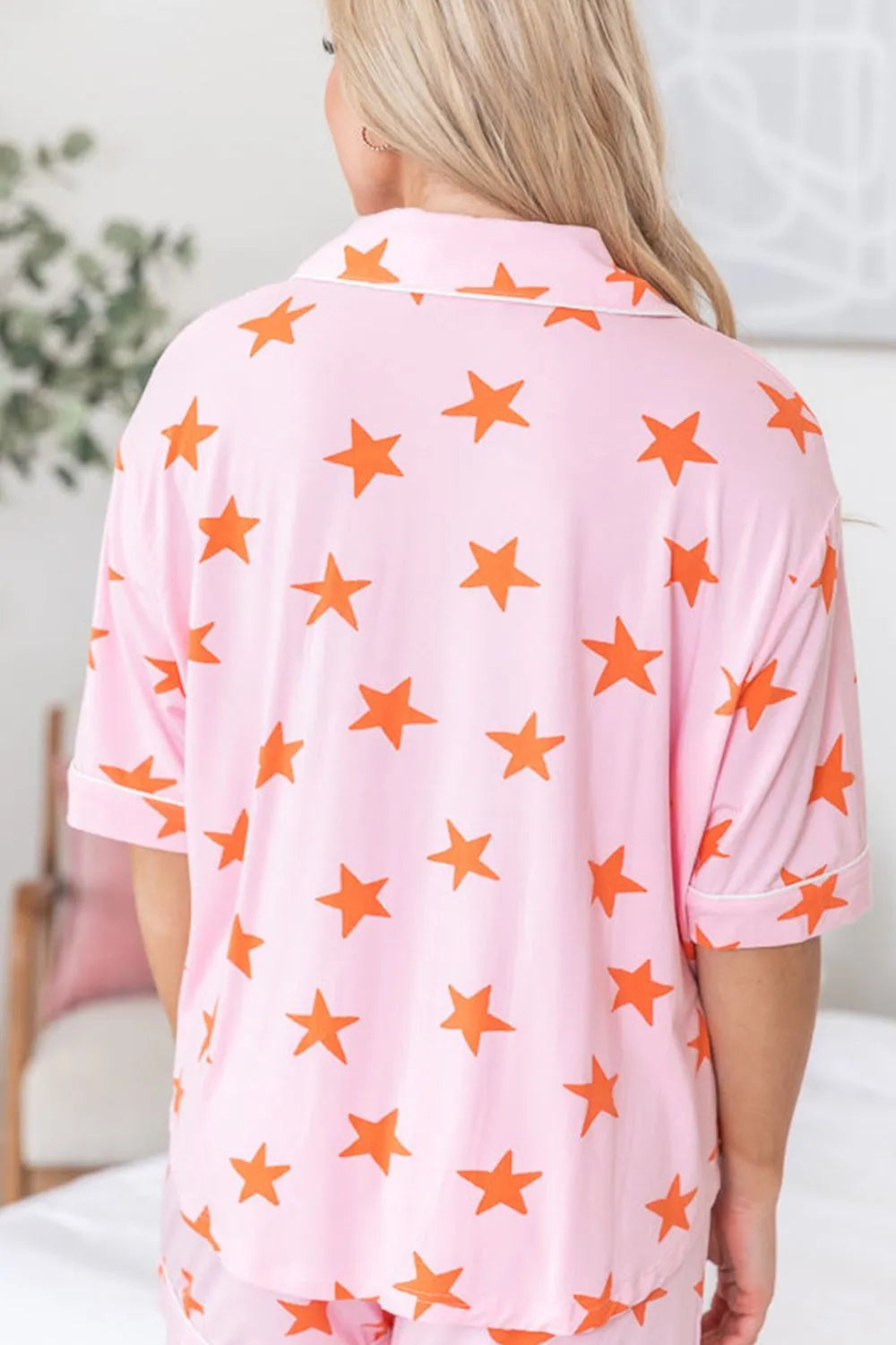 Star Print Short Sleeve Shirt and Shorts Set - Sleepwear by Trendsi | Available at Handbags Specialist Headquarter