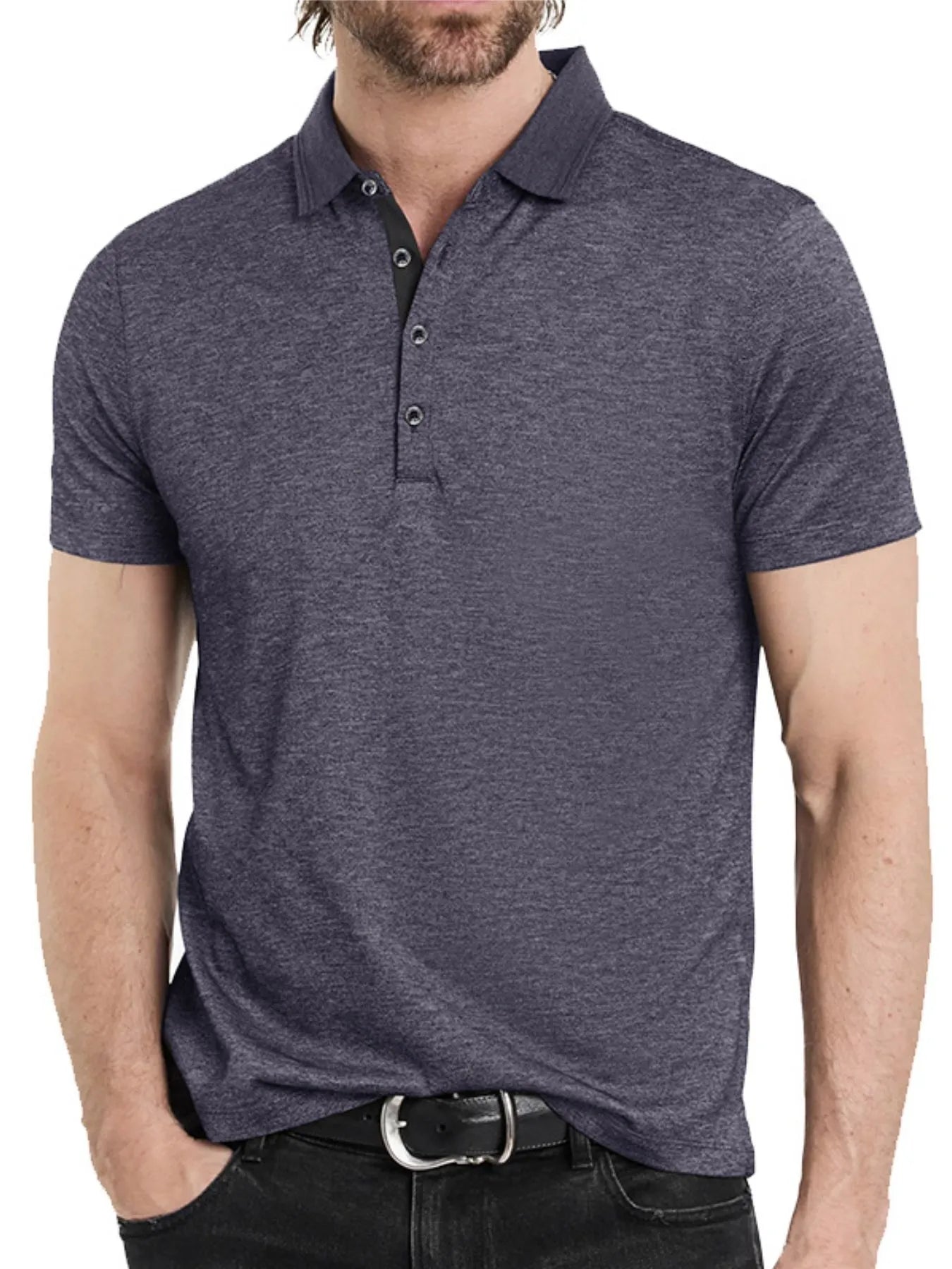 Men's Classic Heathered Short Sleeve Polo Shirt - Men's Polo shirt by Trendsi | Available at Handbags Specialist Headquarter