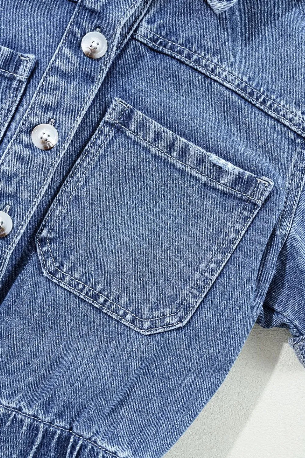 Chest Pocket Front Buttoned Folded Edge Denim Short Sleeve Romper - Women / Jeans & Denim by Trendsi | Available at Handbags Specialist Headquarter