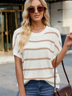 Striped Oversized Casual Sweater with Relaxed Fit - Tops by Trendsi | Available at Handbags Specialist Headquarter