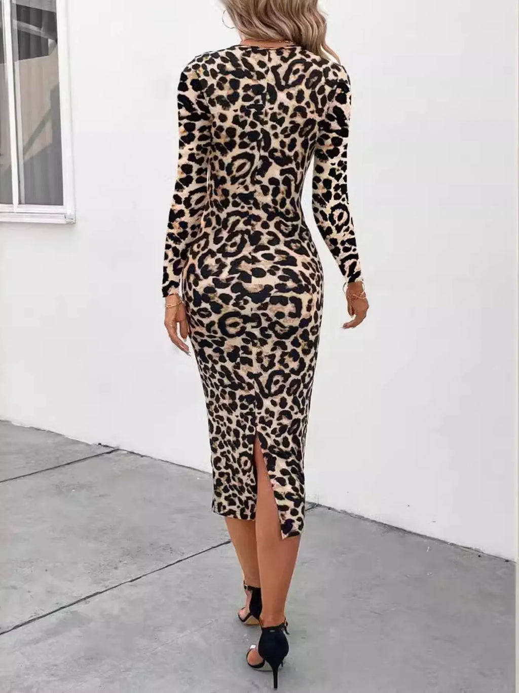 Leopard Print Long Sleeve Bodycon Midi Dress - Maxi Dress by Trendsi | Available at Handbags Specialist Headquarter