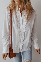 Eyelet Button Down Long Sleeve Shirt - Women's Down Shirt Tops by Trendsi | Available at Handbags Specialist Headquarter